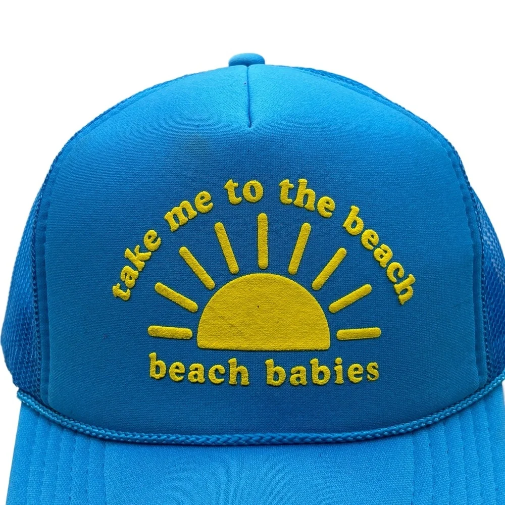 Beach Babies Take Me to the Beach Trucker Hat Blue Yellow Foam Mesh Snapback